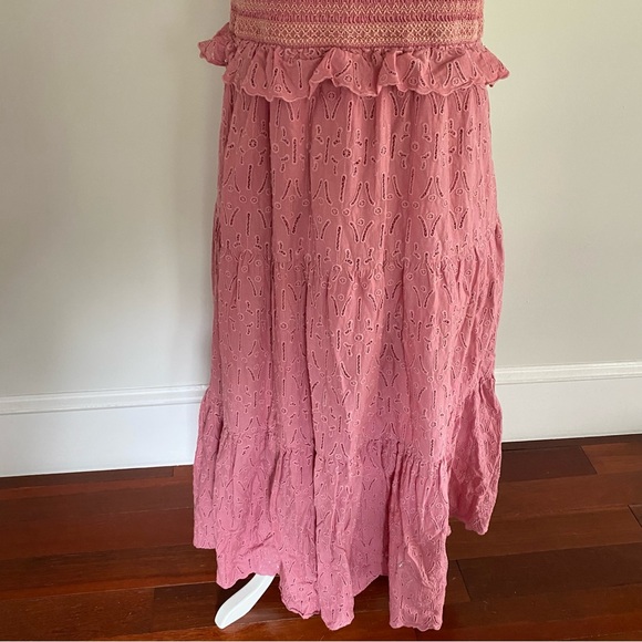 SEA NEW YORK Ingrid Smocked Ruffle Eyelet Midi Dress Sz 10 - Picture 8 of 10